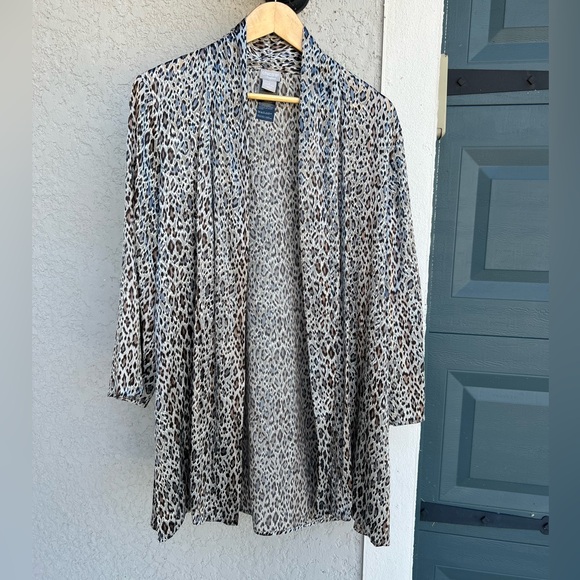 Women’s Chicos Travelers Leopard Print 3/4 Cardigan Rayon Nylon Blend Size XL - Picture 1 of 7